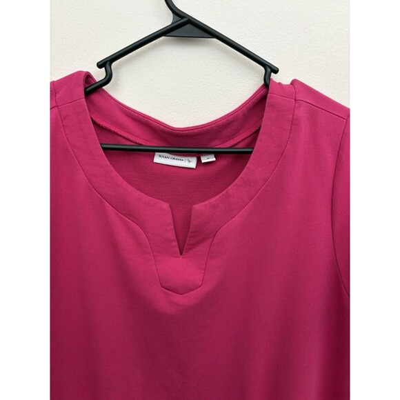 Susan Graver Women’s Shift Dress Pink 1XL Pullover V Neck Short Sleeve Pockets - Picture 11 of 11